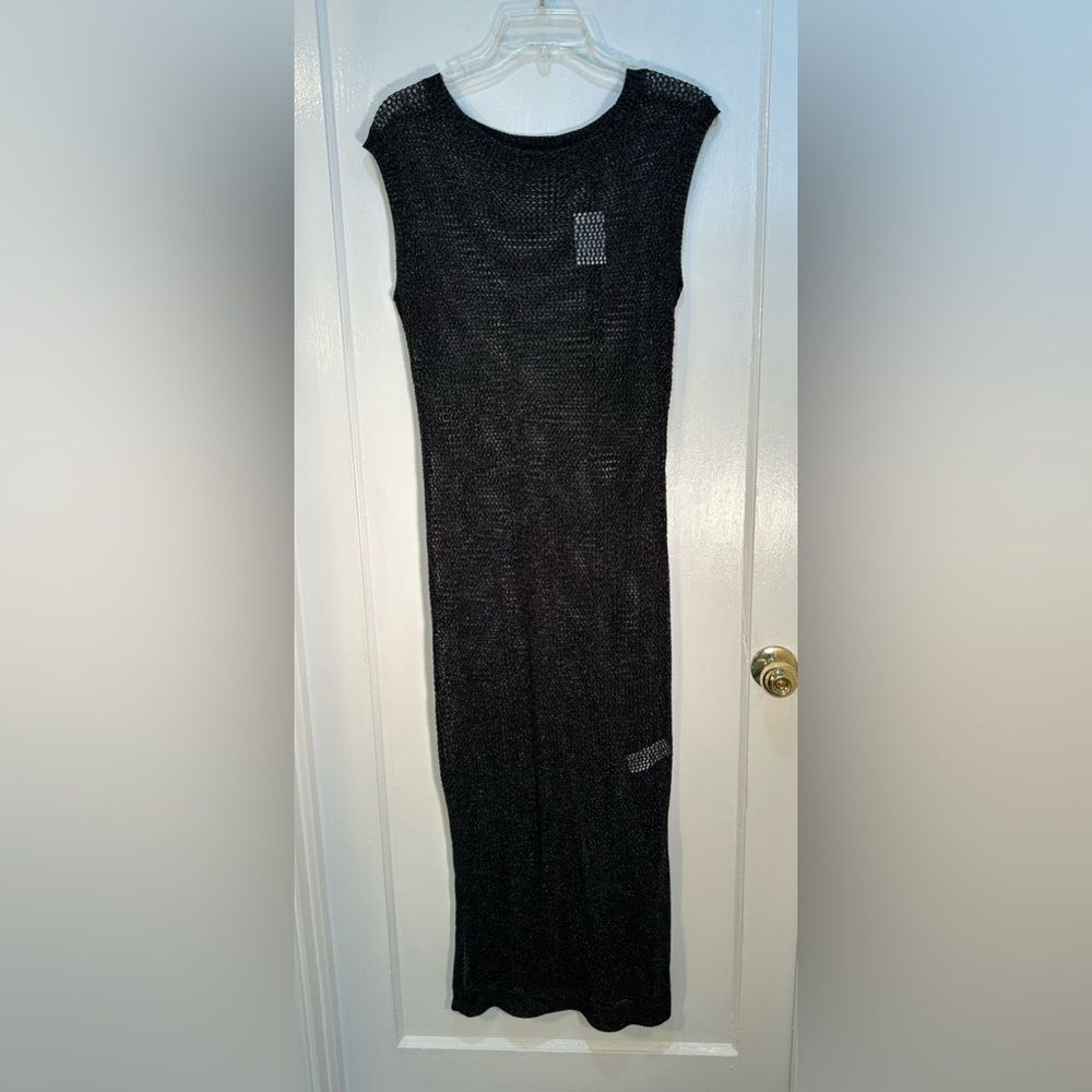 Tahari Medium Black Body Con Mesh Dress Maxi Dress Gown New With Tags Metallic
